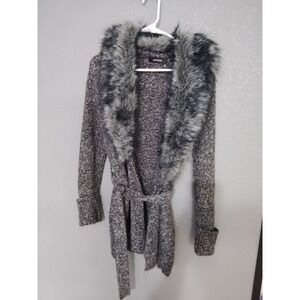 Vintage Y2K Express Faux Fur Collar Sweater Waist Tie Women's XS Long